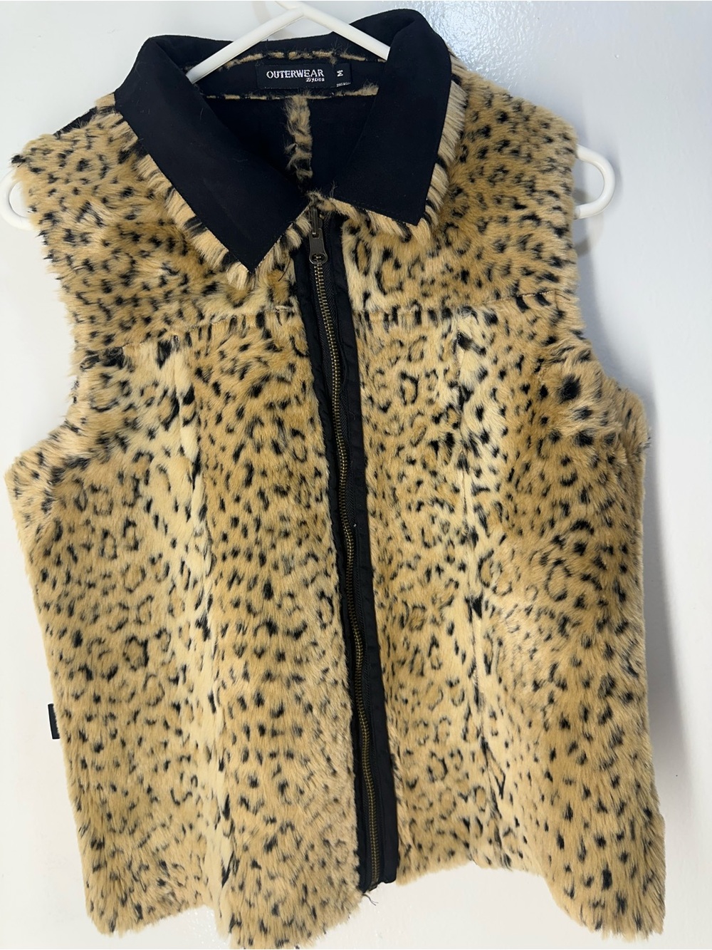 Outerwear by Lisa Tan and Black Faux Leopard Fur Vest